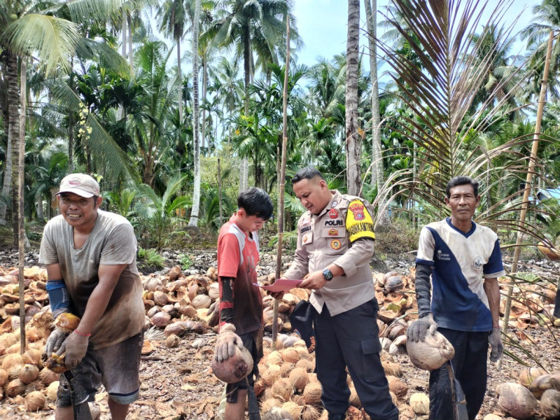 Brigadir Ichsan Sampaikan Pesan Pemilu Damai ke Petani Kelapa Desa Tanjung Raja